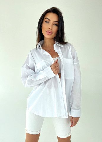 Белая повседневный рубашка однотонная Garna с длинным рукавом