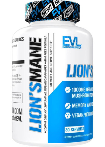 Їжовик гребінчастий Lion's Mane, 60 Veggie Capsules EVLution Nutrition (260190571)