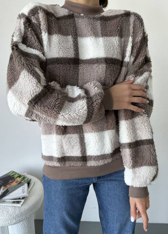 Светло-бежевый зимний женский батник из эко-меха тедди цвета мокко пуловер Let's Shop