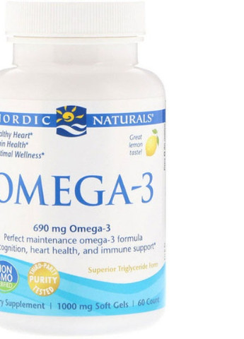 Omega-3 690 mg 60 Soft Gels Lemon NOR-01760 Nordic Naturals (256723261)