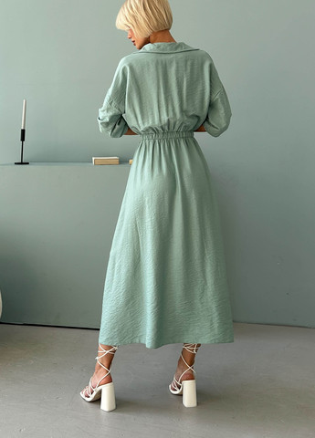 Оливковое повседневный летнее платье из льна Jadone Fashion однотонное