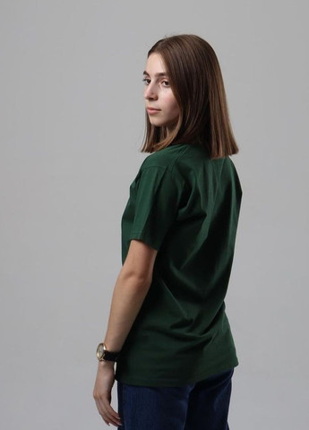 Темно-зеленая демисезон базовая однотонная футболка хвойного цвета с коротким рукавом No Brand