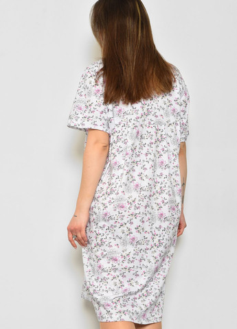 Нічна сорочка жіноча батальна білого кольору з квітковим принтом Let's Shop (277925642)