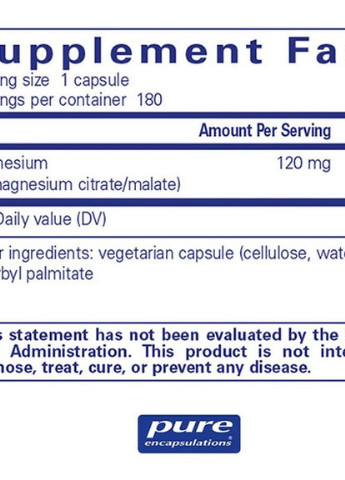 Magnesium (citrate/malate) 120 mg 180 Caps PE-00436 Pure Encapsulations (256721220)