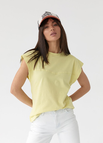 Жовта літня однотонна футболка з подовженим плечовим швом - лимонний Lurex