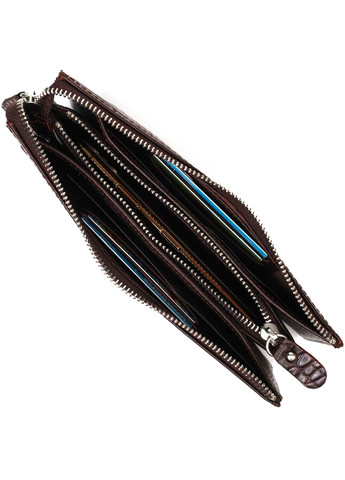 Вместительный мужской клатч на два отделения из натуральной кожи с тиснением под крокодила 22046 Коричневый Bond (262157970)