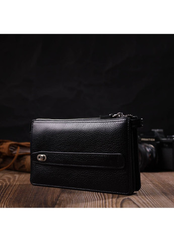 Цікавий клатч на два відділення з натуральної шкіри флотар 22047 Чорний Bond (262157971)