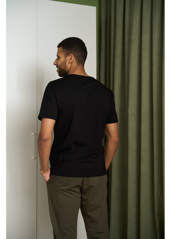 Пижама мужская COTTON BASIC футболка черная + штаны прямые хаки Handy Wear (278076156)