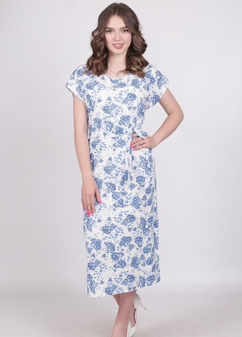 Белое кэжуал платье женское 063 роза синяя лен белое Актуаль