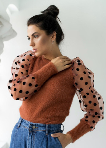 Терракотовый свитер с обьемным рукавом джемпер Jasmine