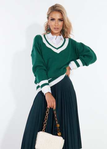 Зелений светри светр із обробкою в смужку (111138) Lemanta