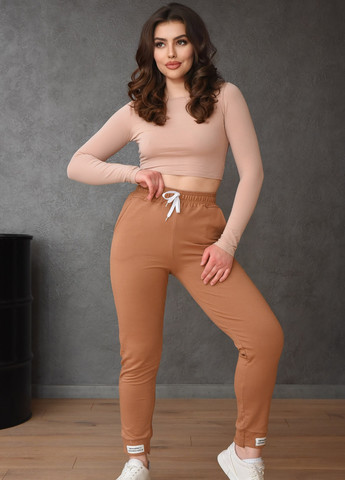 Спортивні штани жіночі темно-бежевого кольору однотонні Let's Shop (257409384)