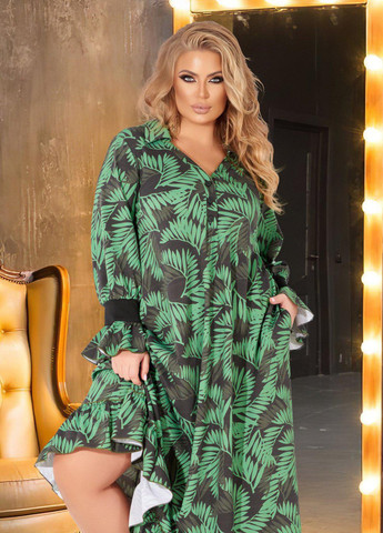 Зелена сукні великіх розмірів стильне довге плаття великого розміру (50081) Lemanta