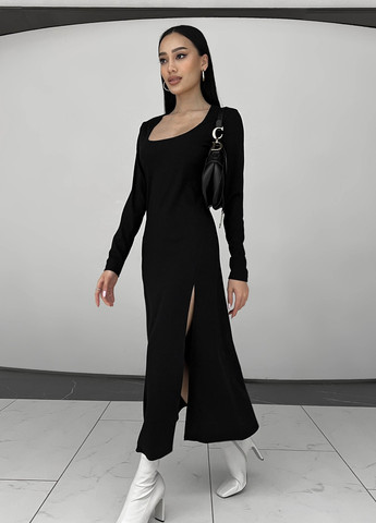 Чорна повсякденний сукня футляр з розрізам Jadone Fashion однотонна