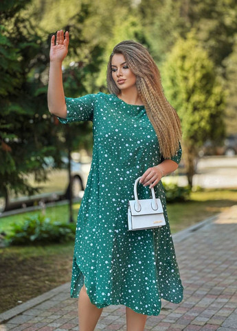 Зелена жіноча сукня вільного крою колір зелений з білим р.50/52 440037 New Trend
