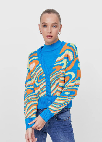 Кардиган зима,блакитний в кольорові візерунки, Stradivarius (256797559)