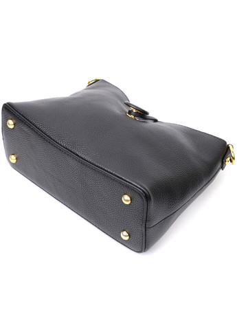 Жіноча сумка з оригінальною застібкою ґудзиком з натуральної шкіри 22319 Чорна Vintage (276461782)