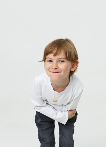 Дитячий лонгслів з вишивкою "Тризуб Класичний" Колір білий Мальви (267223580)