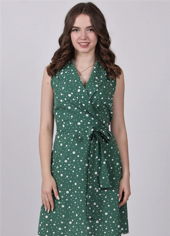 Зеленое кэжуал платье женское 119 горох белый софт зеленое Актуаль