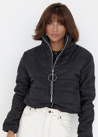 Чорна демісезонна жіноча демісезонна куртка на блискавці - чорний Lurex