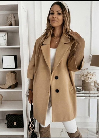 Бежевое Женское пальто из кашемира цвет беж р.42/46 447341 New Trend