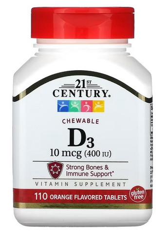 Vitamin D3 400 IU 10 mcg 110 Chewable Tabs Orange 21st Century (258499274)