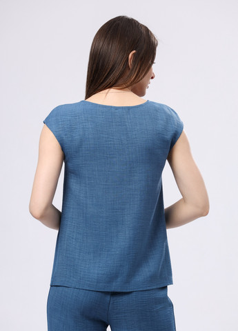 Синяя летняя легкая синяя блуза из вискозной ткани жатка 1304с Cat Orange