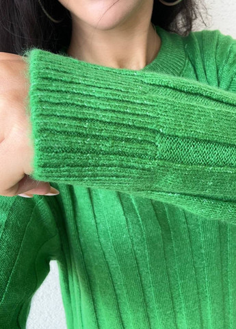 Зеленое повседневный, кэжуал стильное теплое вязаное платье Vakko однотонное