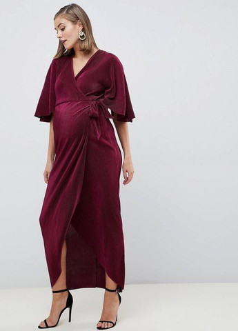 Бордовое плиссированное платье макси с запахом Asos