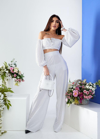 Жіночий костюм топ і штани палаццо білого кольору р.L 387296 New Trend (257611048)