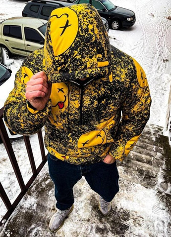 Желтая зимняя утепленный мужской анорак со смайлами No Brand