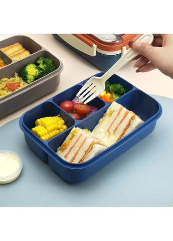 Ланчбокс на 4 герметичні відділи з приладами та соусницею LUNCH 1.3 л синій More (269266804)
