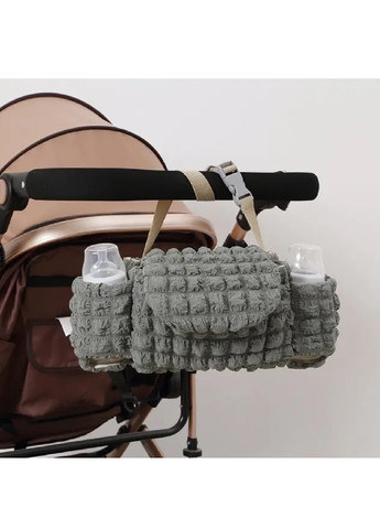 Органайзер сумка на ручку детской коляски универсальный портативный полиэстер 11.5х36х13 см (475092-Prob) Серо-зеленый Unbranded (261487541)