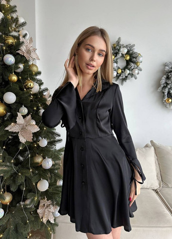 Черное кэжуал женское платье шёлк No Brand