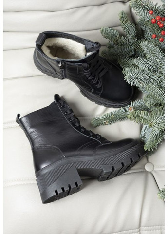 Зимние комфортные зимние кожаные ботинки на платформе Villomi со шнуровкой