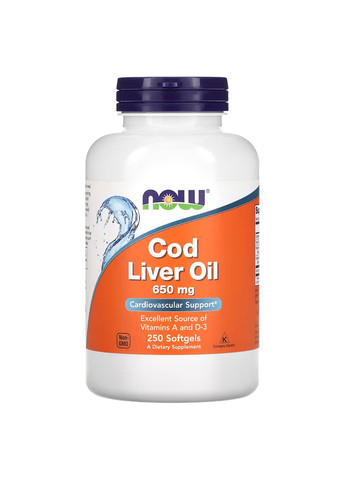 Рыбий Жир из Печени Трески Cod Liver Oil 650мг - 250 софтгель Now Foods (271405913)
