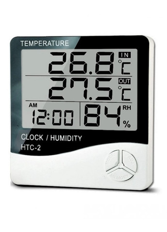Електронний цифровий термометр гігрометр з виносним датчиком та годинником -2 HTC (258574396)