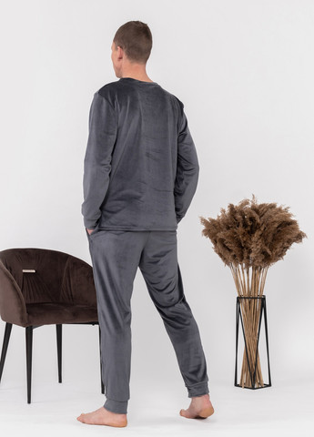 Пижама костюм мужской домашний велюровый кофта со штанами Графит Maybel (258245080)