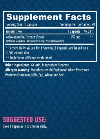 Корінь Ашваганди Ashwagandha 450 mg 90 Caps Haya Labs (271398581)