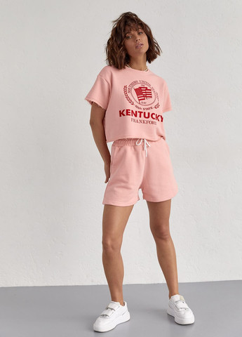 Жіночий спортивний комплект із шортами та футболкою - пудра Lurex (262737685)