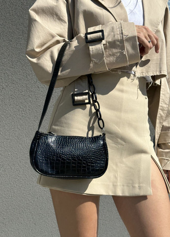 Жіноча класична маленька сумочка багет рептилія чорна No Brand (261856866)