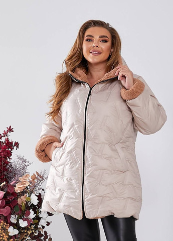 Бежевая женская теплая куртка с капюшоном цвет бежевый р.50/52 447637 New Trend