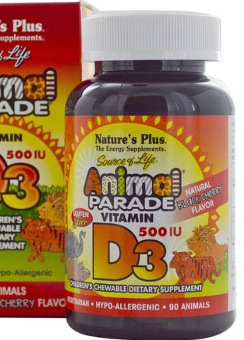 Nature's Plus Animal Parade, Vitamin D3 90 Chewable Tabs Black Cherry Flavor Natures Plus (256723183)