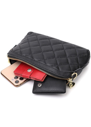 Класична сумка жіноча через плече з натуральної стьобаної шкіри 22315 Чорна Vintage (276461802)