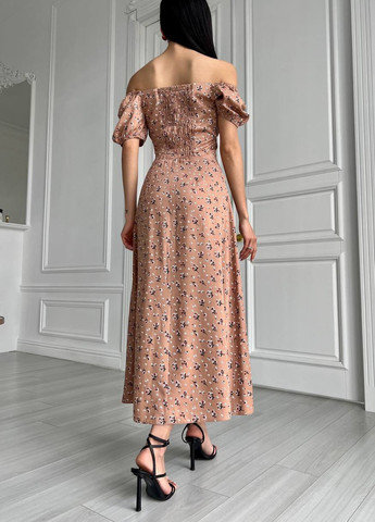 Бежевое женское летнее платье миди цвет бежевый р.42 437180 New Trend