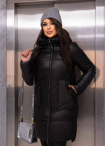 Чорна женская удлиненная куртка цвет чернй р.l 448557 New Trend