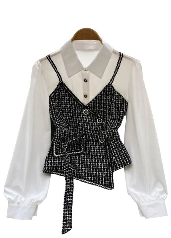 Черно-белая классическая, повседневный, кэжуал рубашка No Brand с длинным рукавом