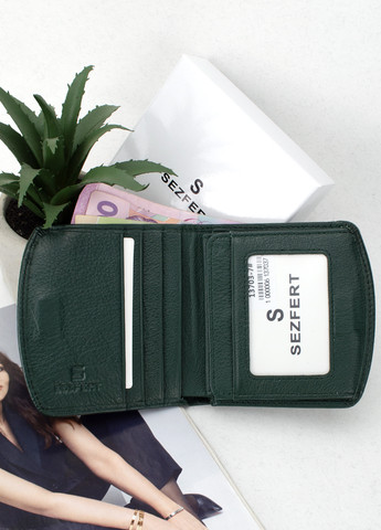 Жіночий шкіряний гаманець 13703-7 маленький темно-зелений Sezfert (261240274)