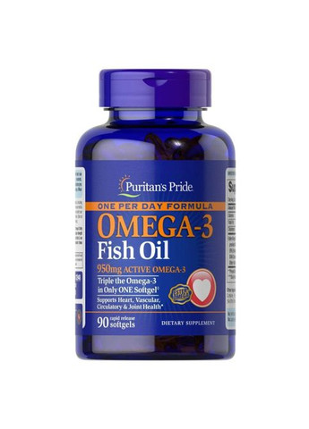 Puritan's Pride Triple Strength Omega-3 Fish Oil 1400 mg (950 mg Active Omega-3) 90 Softgels PTP-32948 Puritans Pride (275533878)
