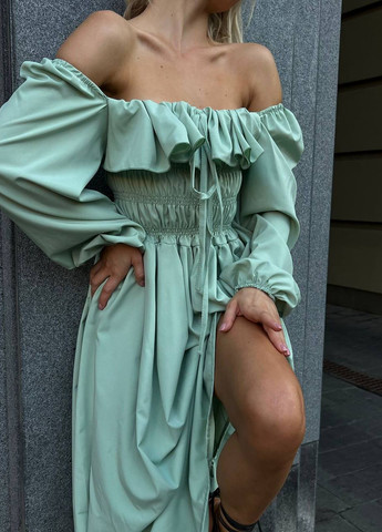 Оливковое кэжуал, вечернее женское платье софт No Brand